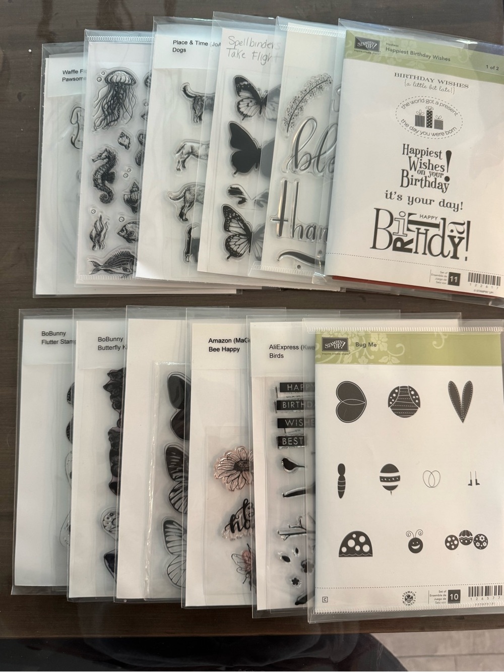 Bundle of 12 stamp sets incl Stampin Up, Spellbinders, Waffle Flowers and more